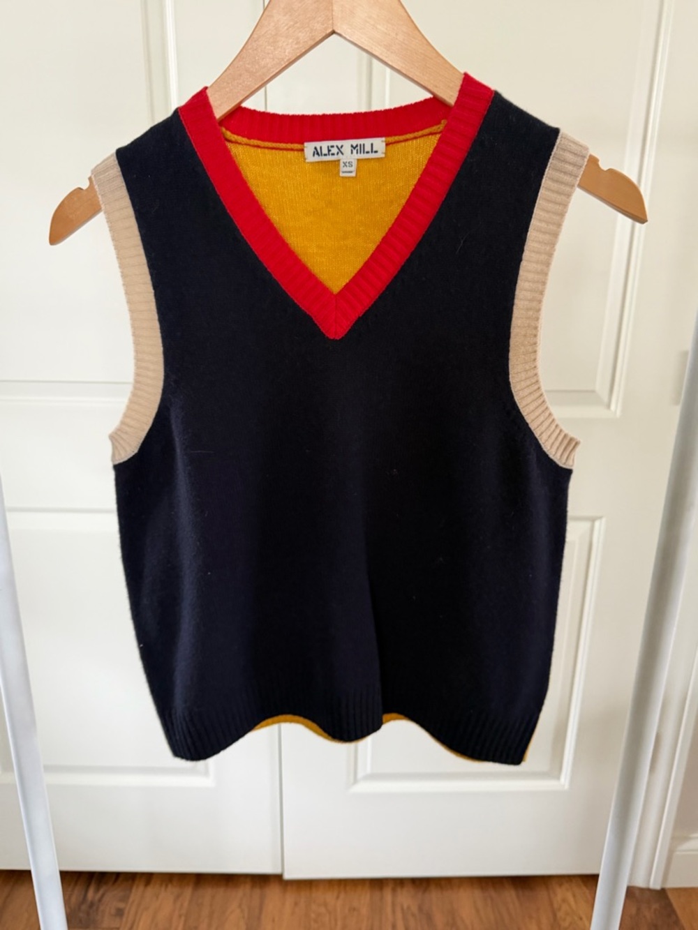 Alex Mill Navy Colorblock Sweater Vest with Red & Cream Trim
